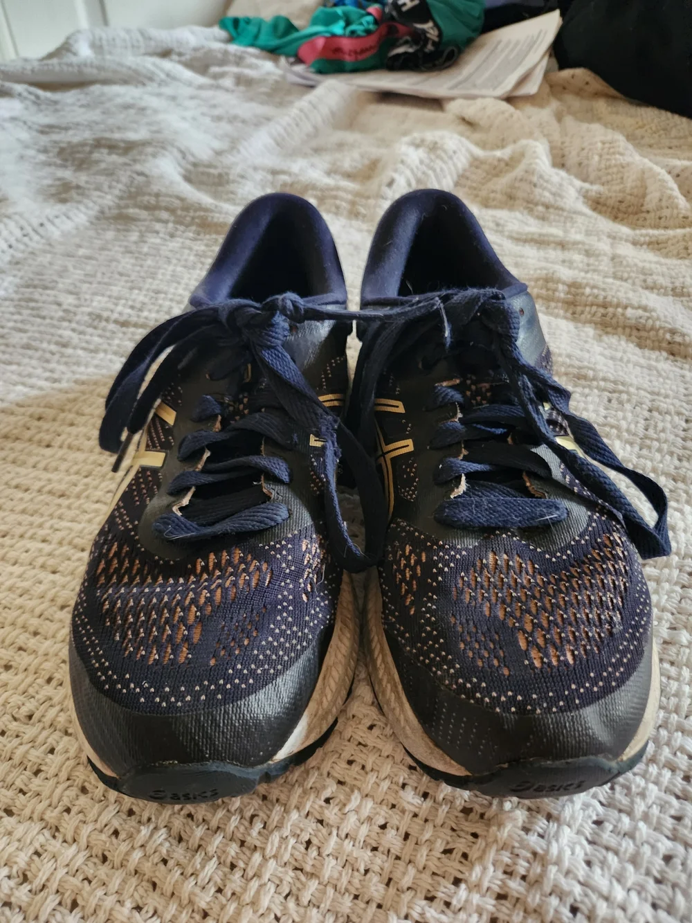 ASICS Gel Kayano 26 Navy and Tan Running Shoes